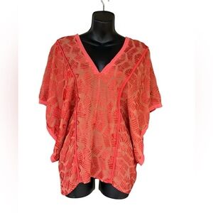 Language women’s embroidered orange tunic top size S preloved beautiful shirt